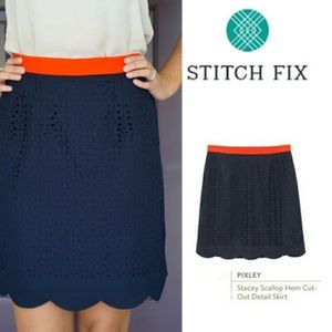 Pixley Stitch Fix Scallop Cutout Navy Skirt Size M
